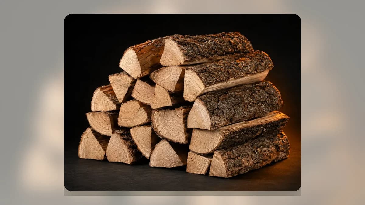 Neatly stacked split oak firewood