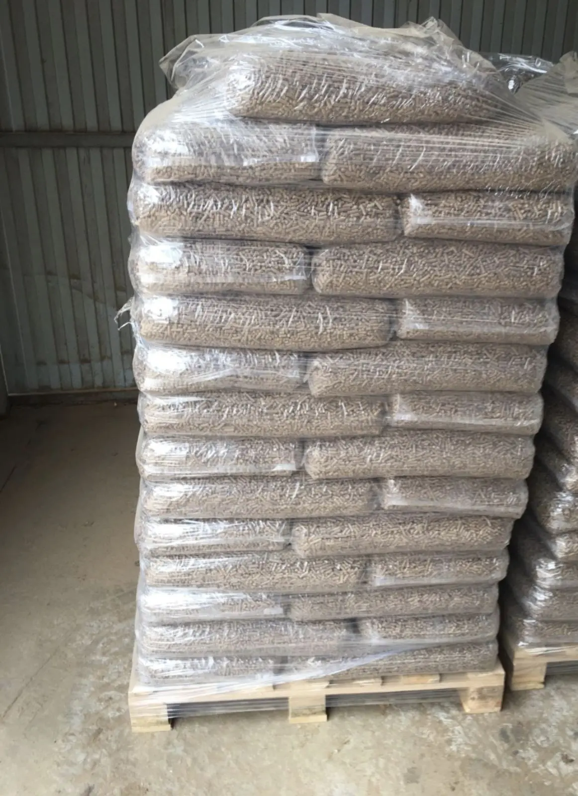 Pallet of bagged pellets